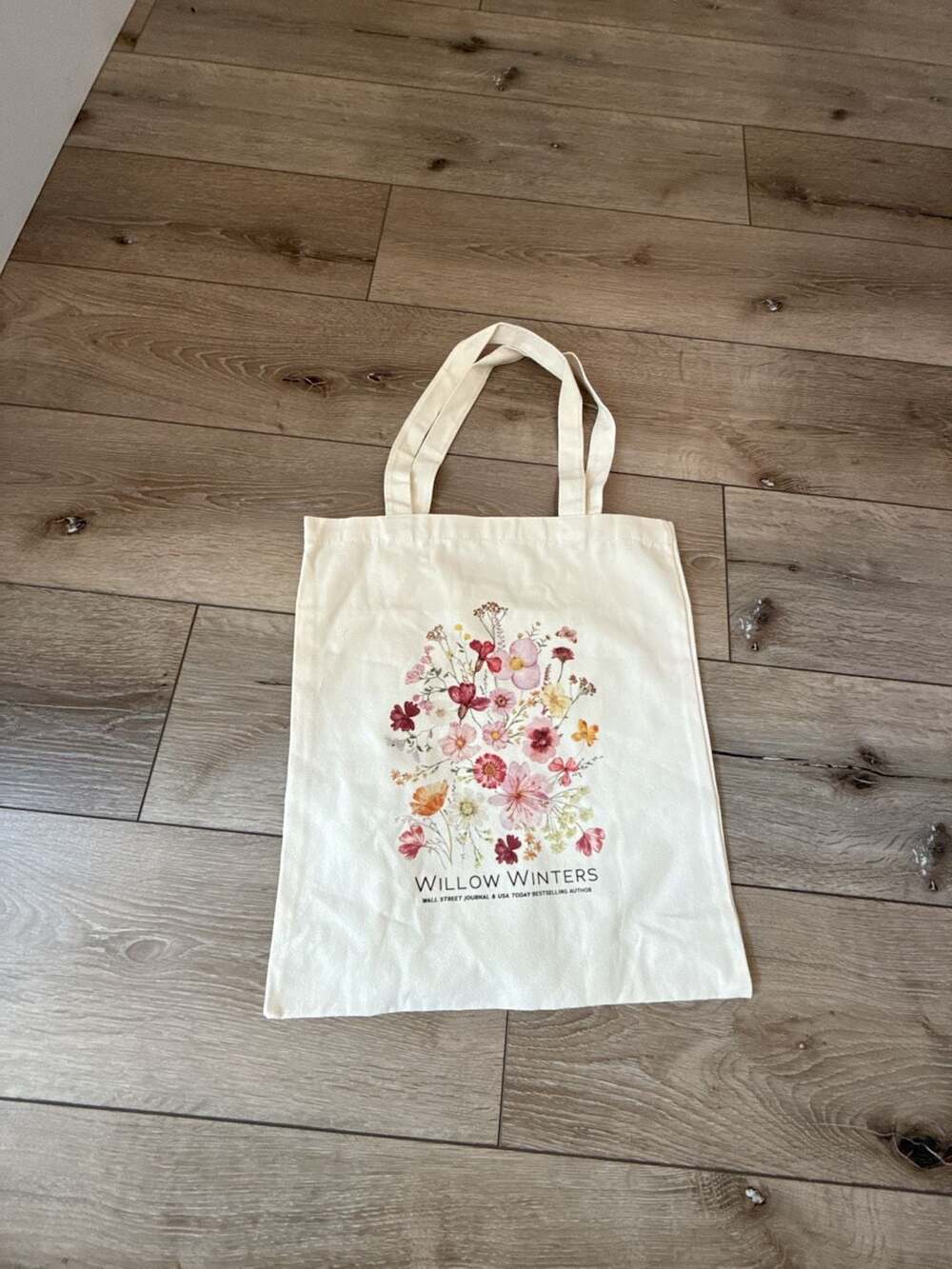 Willow Winters Floral Canvas Tote Bag Beige Watercolor Wildflower